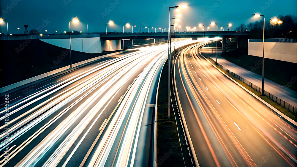 Obraz premium A long exposure photo of a highway at night