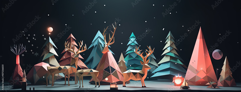 Abstract papercraft toys card for winter holidays. Origami figures for Christmas and New Years Eve Abstract papercraft toys card for winter holidays. Origami figures for Christmas and New Years Eve