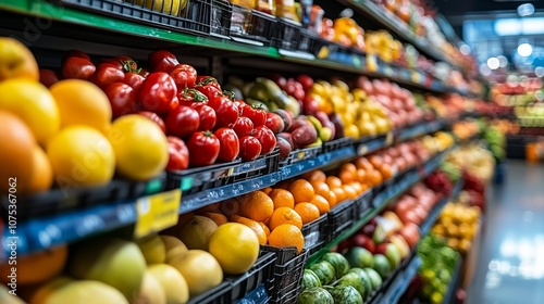 Fresh Produce Display in a Grocery Store Aisle