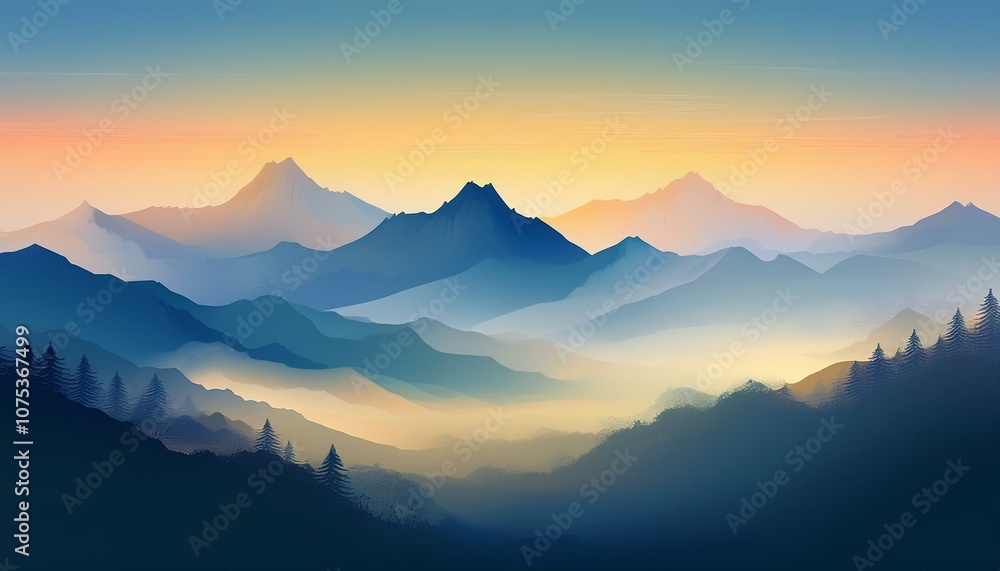 안개가 끼인 산봉우리 동양화 안개가 끼인 산봉우리 동양화