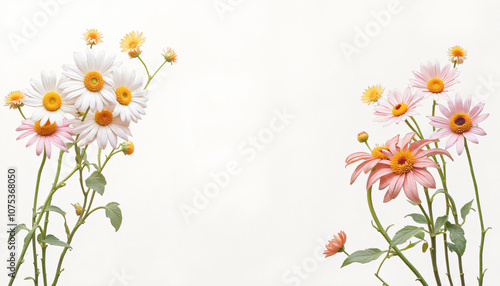 a vase of pink and white flowers against a white background