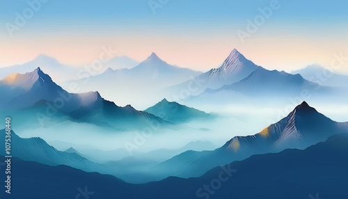 Wallpaper Mural 안개가 끼인 산봉우리 동양화 Torontodigital.ca