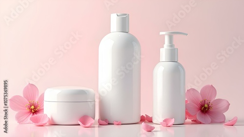 Skincare Products Mockup Set: Pink Sakura Flowers Theme