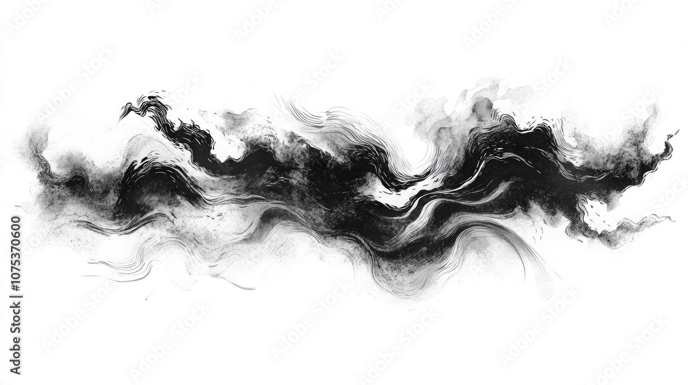 Line art illustration of black watercolor swirling in water on a light backdrop Represents environmental pollution Hypnotic black ink cloud creates an artistic background Line art illustration of black watercolor swirling in water on a light backdrop Represents environmental pollution Hypnotic black ink cloud creates an artistic background