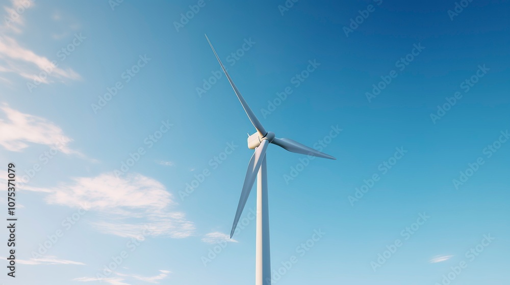 A photo of a wind turbine with a clear blue sky. A photo of a wind turbine with a clear blue sky.
