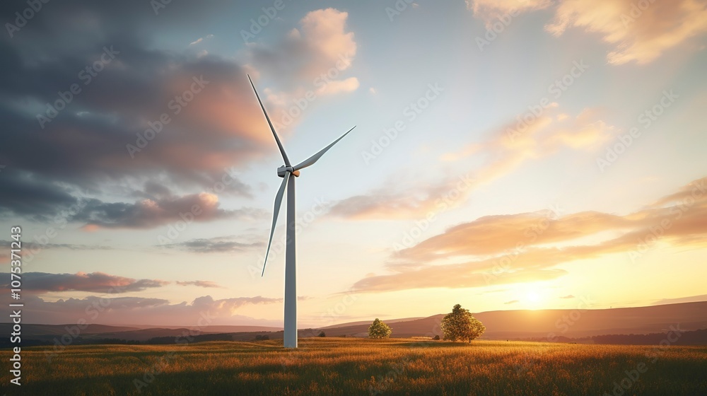 Obraz premium A photo of a wind turbine with a dramatic sky.
