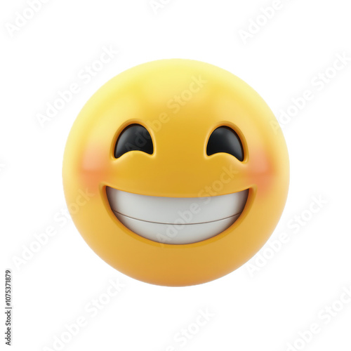 Grinning Face Emoji 😀 3D Rendering Isolated on Snow-White Background, No Shadows, Floating