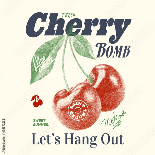 cherry print design. vintage summer retro print design. womens fashion print artwork. trendy cherry fruit t-shirt design. girls design.