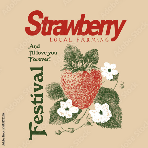 strawberry on pastel peach background ,vector, illustration. Strawberry flat vector illustration. Strawberry Lovers Shirt, Retro Strawberry T-Shirt, Fruit vintage t-shirt design. fruit print.