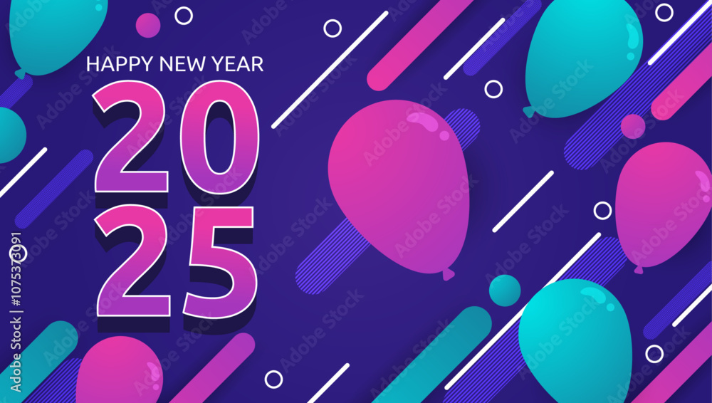 Fototapeta premium Blue Purple Violet And Pink Stylish New Year 2025 Design Background