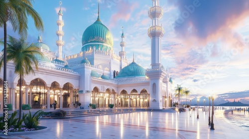 Majestic Mosque Illuminated by Soft Sunlight