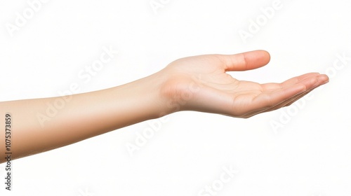 Isolated Close-Up of a Hand and Arm on a White Background Showcasing an Outstretched Palm for Diverse Conceptual and Creative Uses