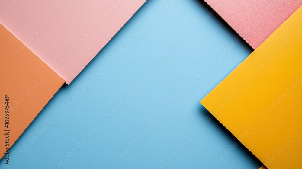A striking geometric arrangement of vibrant sheets in blue, pink, orange, and yellow, creating a playful and modern artistic display. A striking geometric arrangement of vibrant sheets in blue, pink, orange, and yellow, creating a playful and modern artistic display.