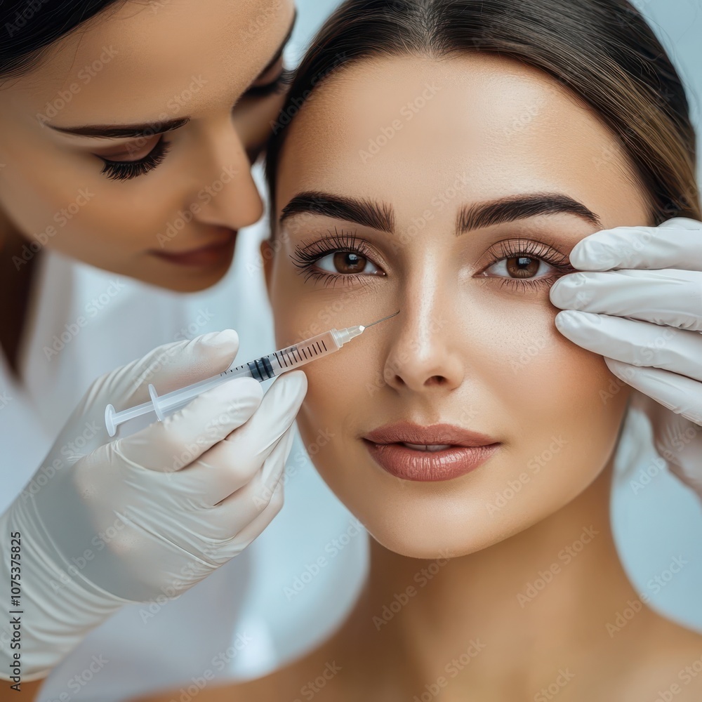 a woman getting her eyebrows done by a doctor