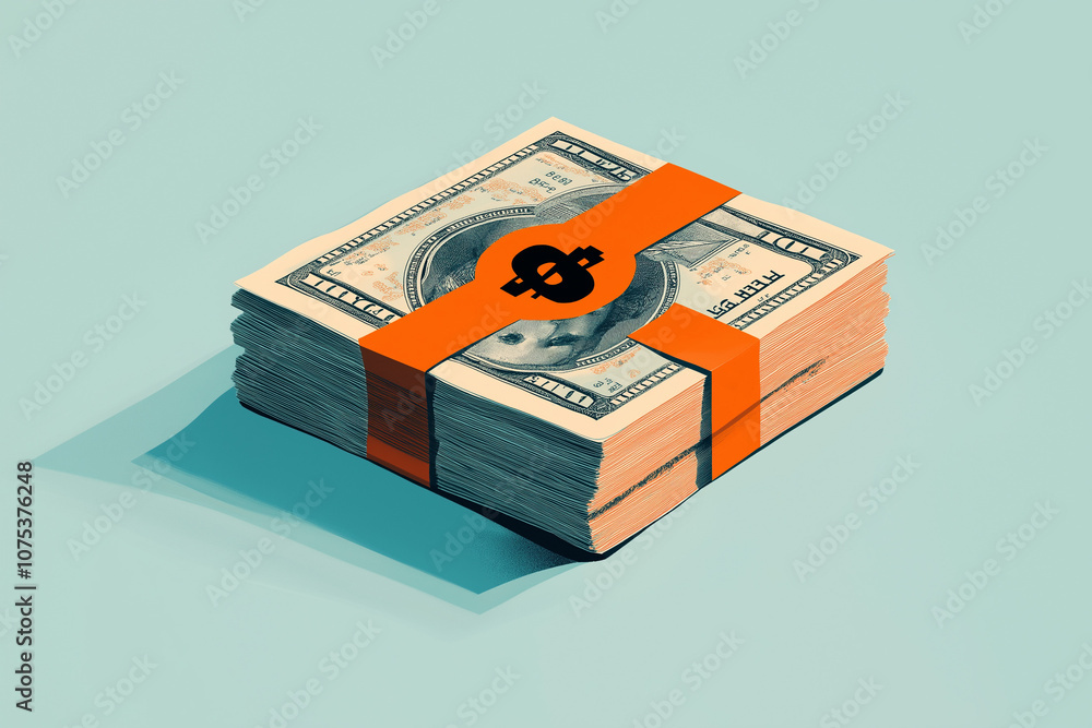 Bundles Geldscheine mit Dollarzeichen und orangefarbener Umwicklung
Bundles Geldscheine mit Dollarzeichen und orangefarbener Umwicklung
