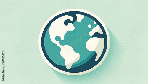 A stylized illustration of the earth, focusing on the continents within a circular frame, with a flat design and shadows.