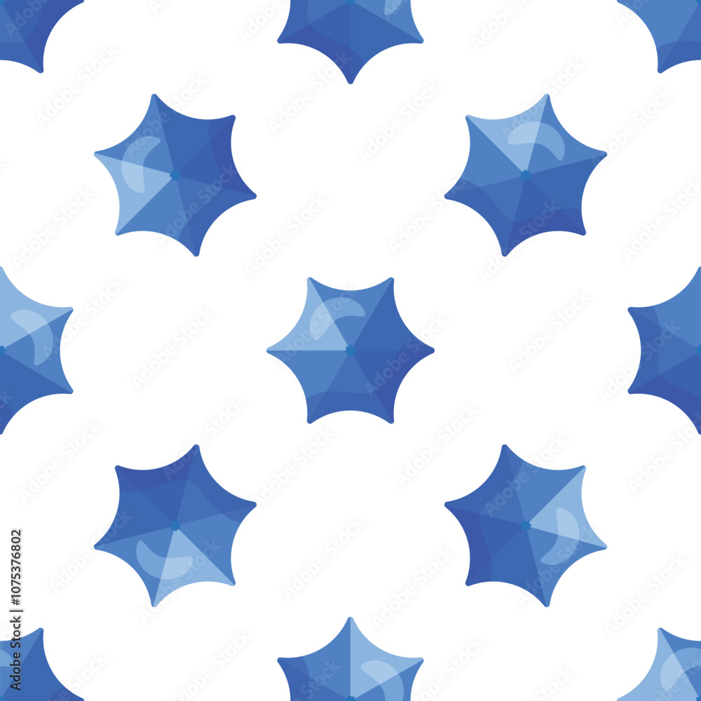 Blue parasols repeating seamlessly on a white background, creating a vibrant and cheerful summer pattern Blue parasols repeating seamlessly on a white background, creating a vibrant and cheerful summer pattern
