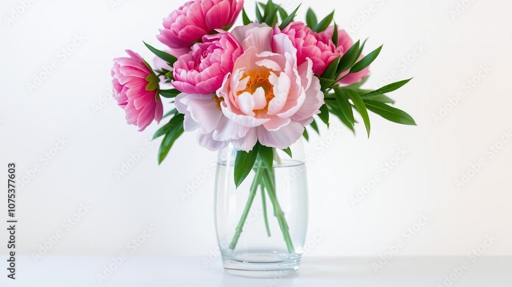 Elegant Glass Vase with Fresh Peony Arrangement, floral arrangement, peonies Elegant Glass Vase with Fresh Peony Arrangement, floral arrangement, peonies