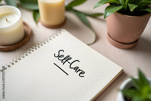 Cozy self-care scene with notepad and candles