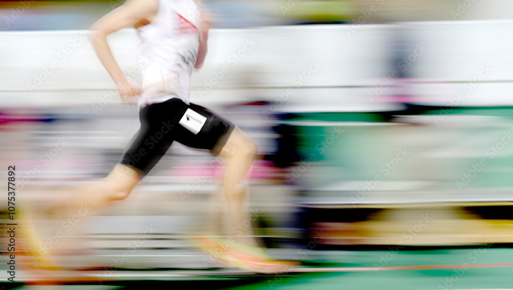 Runner Running a Race on Track with Baton Relay Team Score