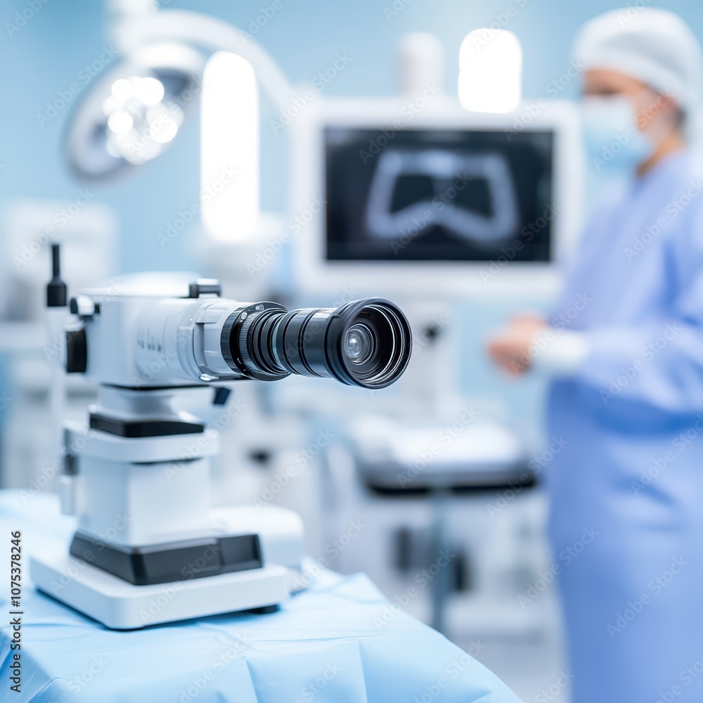 a doctor is standing in front of a microscope a doctor is standing in front of a microscope