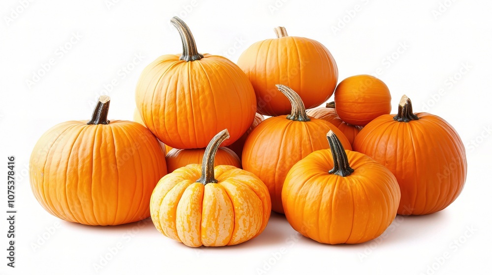 A Collection of Pumpkins of Various Sizes Isolated on a Pure White Background for Creative and Seasonal Inspiration in Design Projects A Collection of Pumpkins of Various Sizes Isolated on a Pure White Background for Creative and Seasonal Inspiration in Design Projects