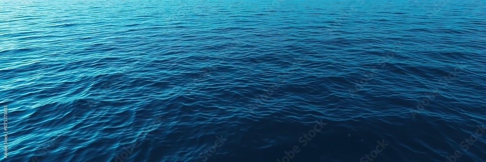 Fototapeta premium Desolate ocean surface with a deep blue hue, reflecting the faint light of distant water depths, waves, calm sea