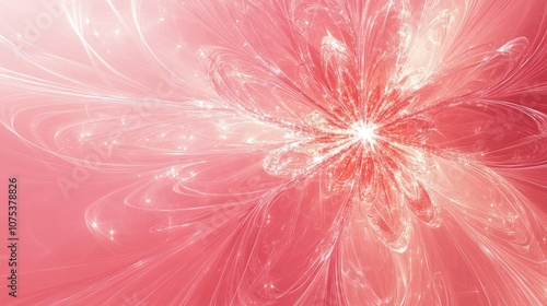 Line art illustration of a fractal explosion star featuring gloss and lines set against a pink background with rays of light Beautiful flash effects enhance the design