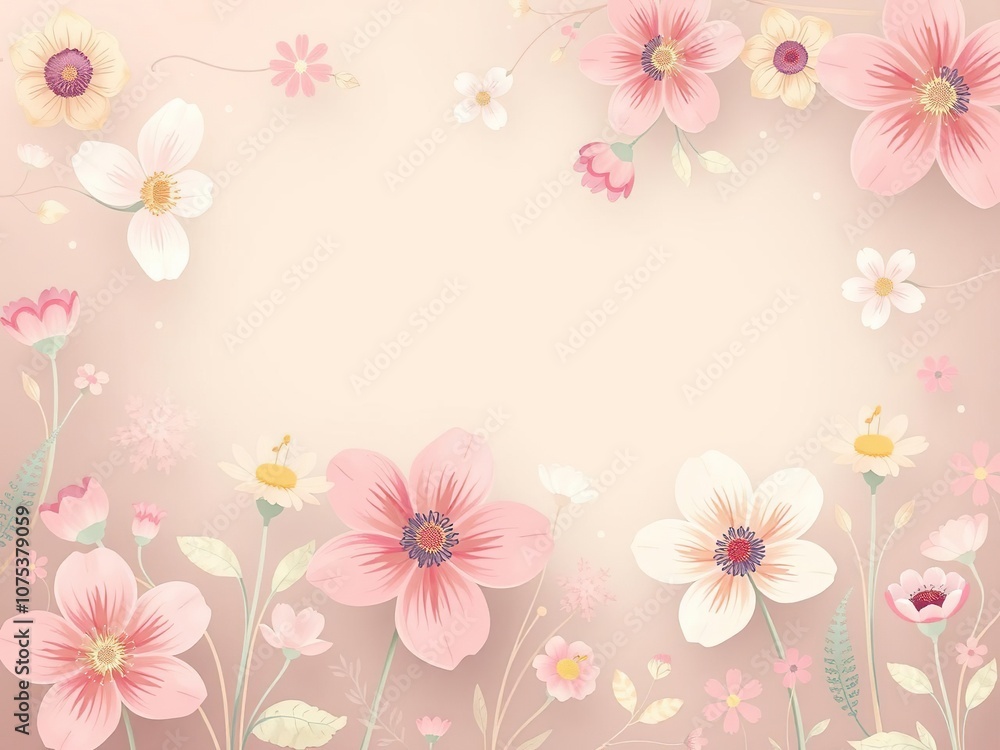 Whimsical and dreamy abstract floral background featuring stylized flowers in soft pastel hues, hand-drawn elements, papercut florals Whimsical and dreamy abstract floral background featuring stylized flowers in soft pastel hues, hand-drawn elements, papercut florals