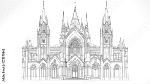 Vintage line art illustration of a prominent cathedral