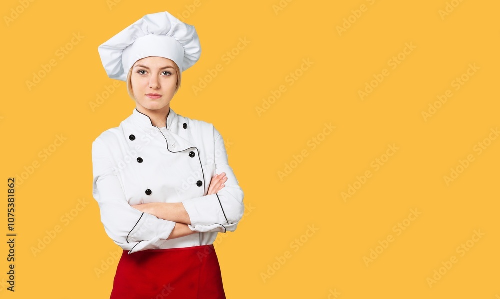Young smiling chef cook woman posing Young smiling chef cook woman posing