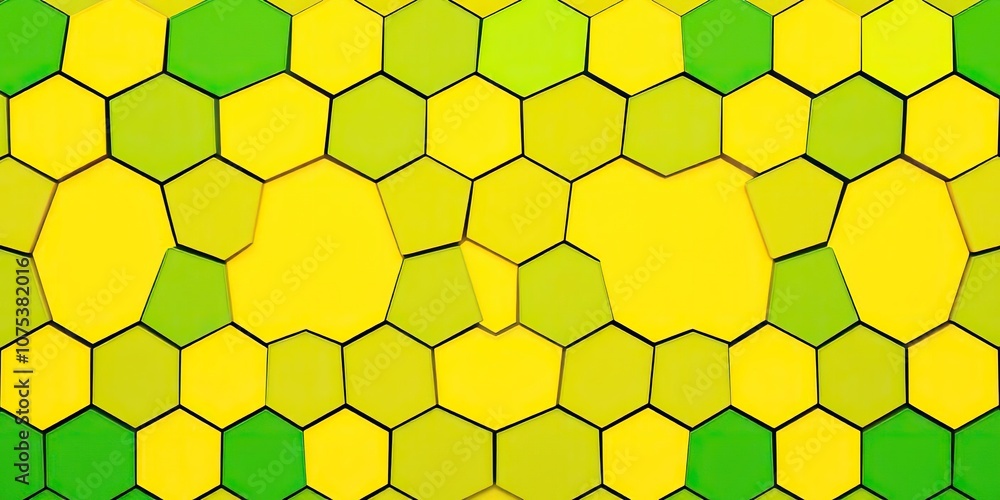 Yellow and green geometric hexagon shapes arranged in a symmetrical pattern, bright colors, shape Yellow and green geometric hexagon shapes arranged in a symmetrical pattern, bright colors, shape