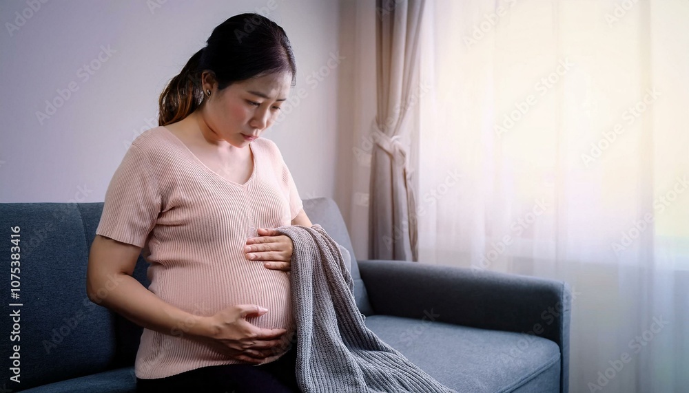 Pregnant woman holding blanket, risk of miscarriage healthcare and medicine Pregnant woman holding blanket, risk of miscarriage healthcare and medicine