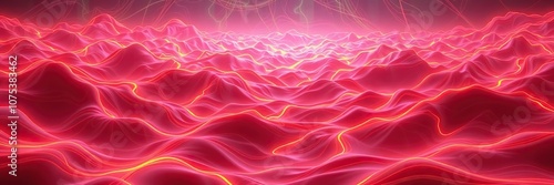 Glowing, neon-like landscape with intricate, swirling patterns, colorful, glowing