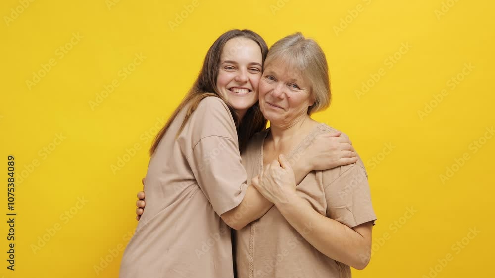 Emotional moments between a mother and daughter in a vibrant yellow room Emotional moments between a mother and daughter in a vibrant yellow room