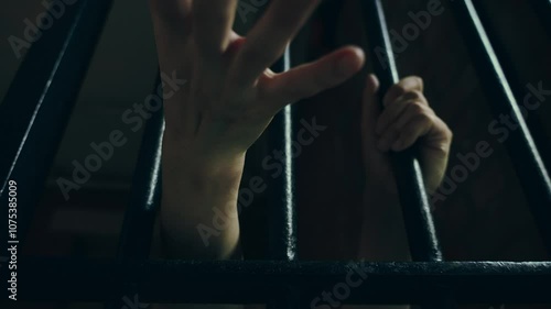 Women's hands on prison railings