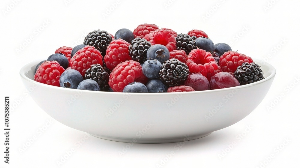 Fresh Mixed Berries in a White Bowl Isolated on a Pure White Background for Healthy Food Concept and Culinary Presentation Fresh Mixed Berries in a White Bowl Isolated on a Pure White Background for Healthy Food Concept and Culinary Presentation