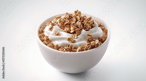 Fresh Granola and Yogurt Bowl Isolated on White Background, Perfect for Healthy Breakfast, Snack or Culinary Use in Advertising, Cookbooks, and Food Blogs