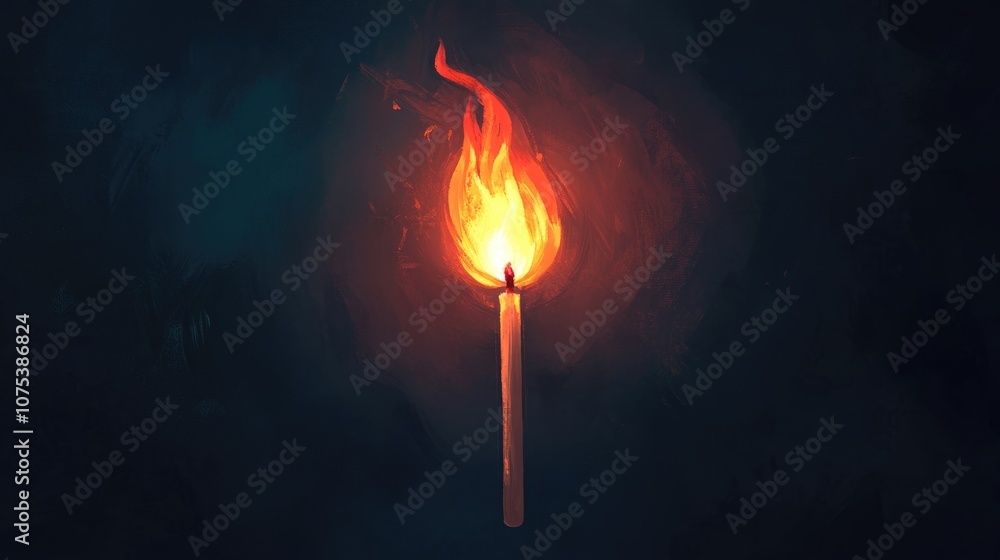 Digital illustration depicting a burning match against a dark background Digital illustration depicting a burning match against a dark background