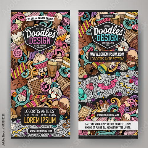 Cartoon vector doodle set of Ice Cream banners templates.