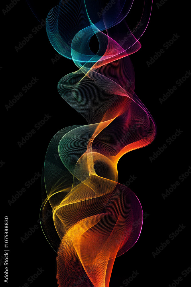 abstract digital illustration with colourful wavy lines on dark background
abstract digital illustration with colourful wavy lines on dark background