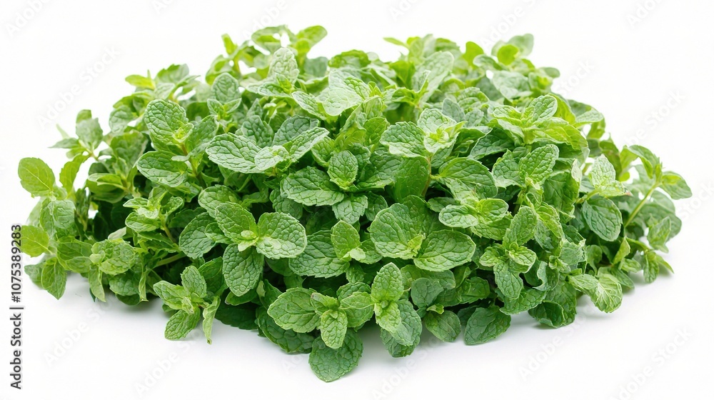 Fresh Mint Leaves Isolated on a White Background Perfect for Culinary, Herbal, and Aromatic Concepts in Stock Photography Fresh Mint Leaves Isolated on a White Background Perfect for Culinary, Herbal, and Aromatic Concepts in Stock Photography