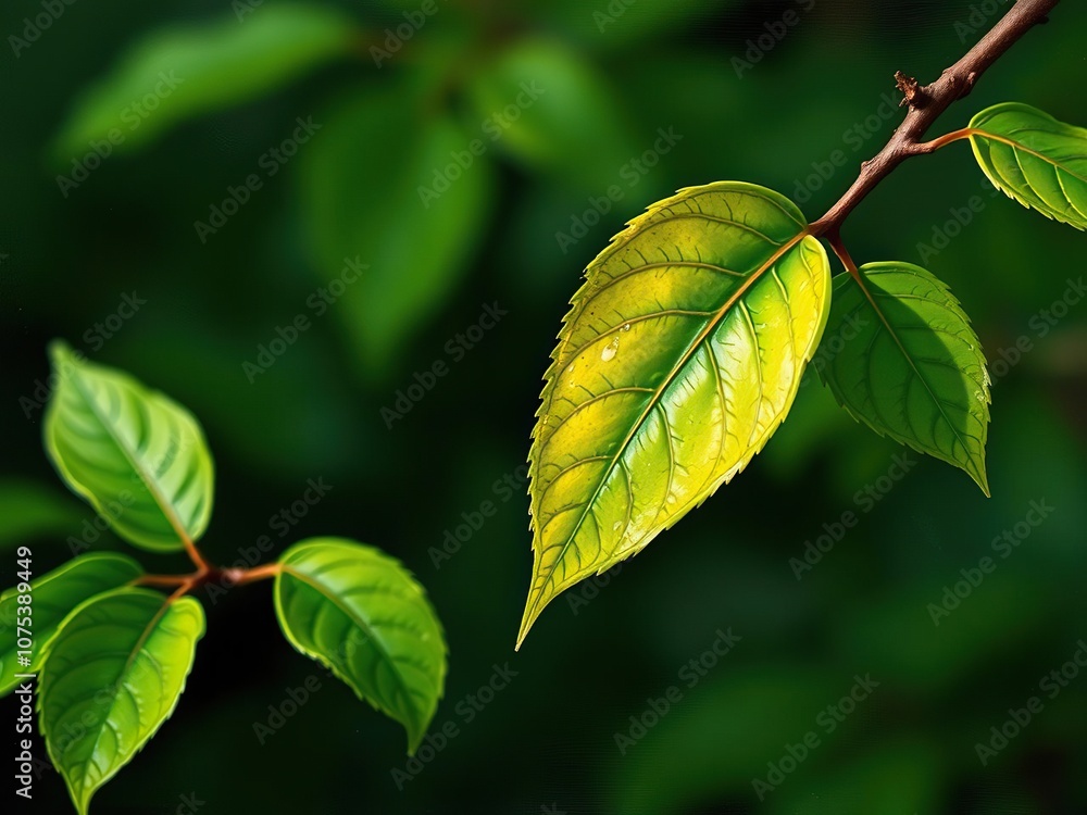 Realistic painting of a single leaf on a branch, nature painting, minimalist composition Realistic painting of a single leaf on a branch, nature painting, minimalist composition