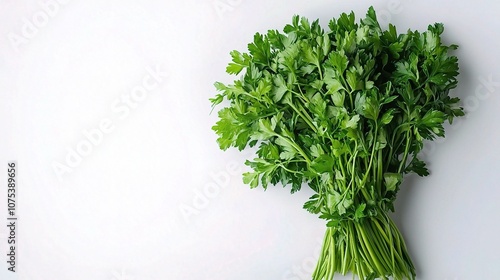 Fresh Parsley Bunch Isolated on a Clean White Background Perfect for Culinary Promotions, Organic Products, and Healthy Recipes Photography Needs