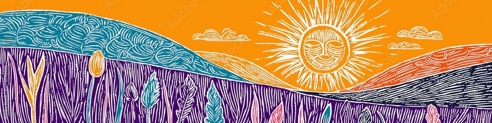 Wallpaper, Hintergrund, Header - Zeichnung Sonne und Landschaft Wallpaper, Hintergrund, Header - Zeichnung Sonne und Landschaft