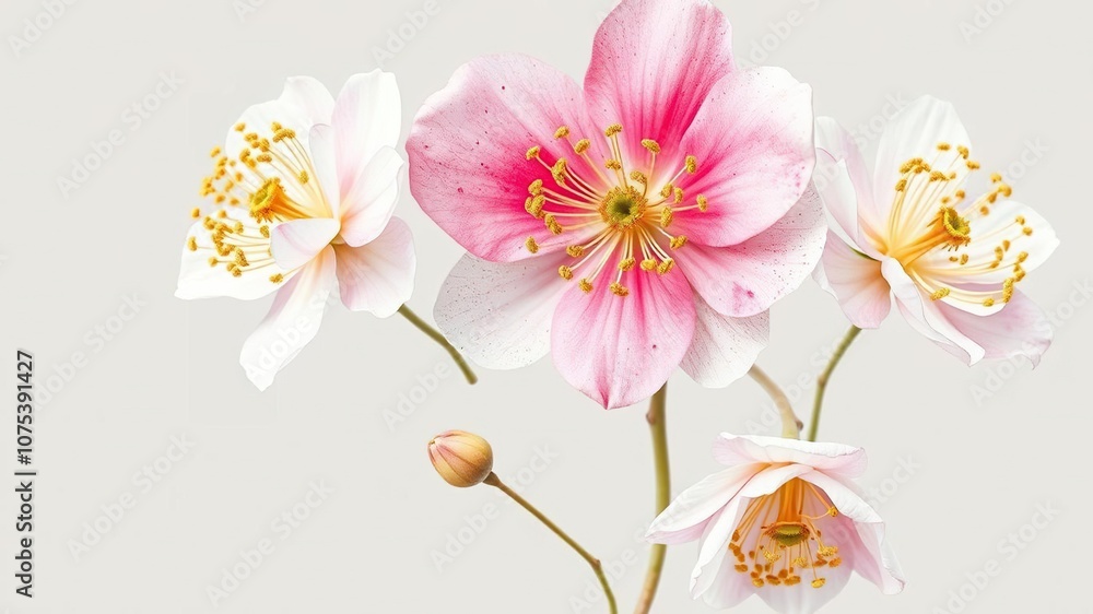 Obraz premium Delicate watercolor flowers with intricate golden details, watercolor art, elegant designs, detailed illustrations