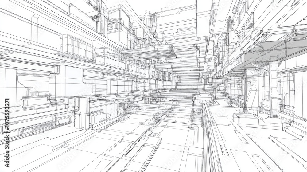 Abstract 3D illustration depicting line art architecture Abstract 3D illustration depicting line art architecture