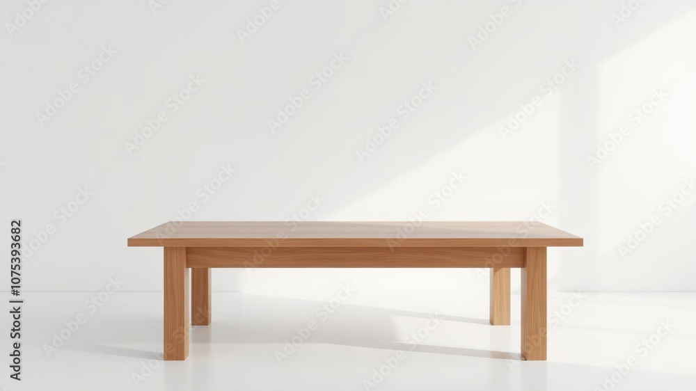 A solitary wooden table with a simple, clean design sits on a plain white surface, its surface reflecting the light around it, monochromatic background, isolation, wood grain A solitary wooden table with a simple, clean design sits on a plain white surface, its surface reflecting the light around it, monochromatic background, isolation, wood grain