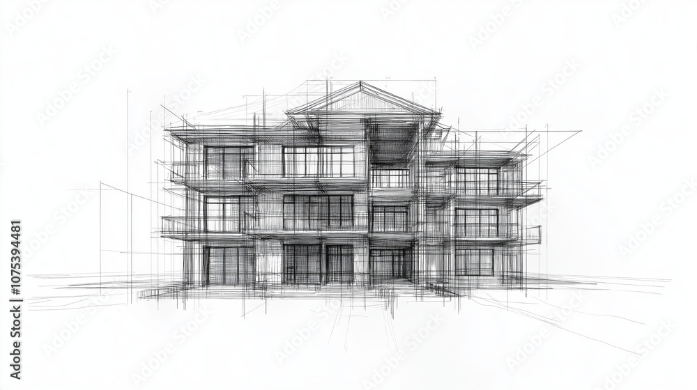 Architectural Building sketch black and white lines Architectural Building sketch black and white lines