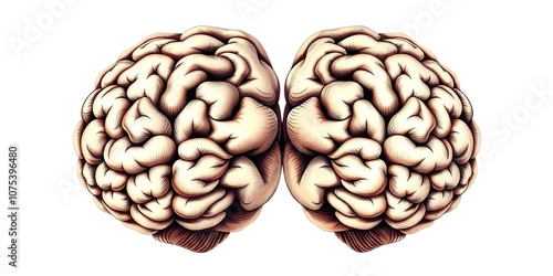 Detailed illustration of brain hemispheres with distinct regions for logical and creative thinking, neurotransmitter networks, neural communication, mental compartmentalization photo